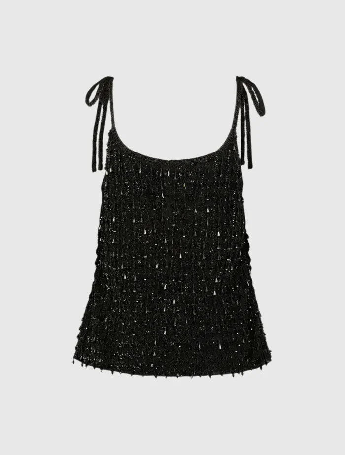 Women Blouses and Tops Mac Duggal Crystal Embellished Soft Tie Cami Top 8211 FINAL SALE Black