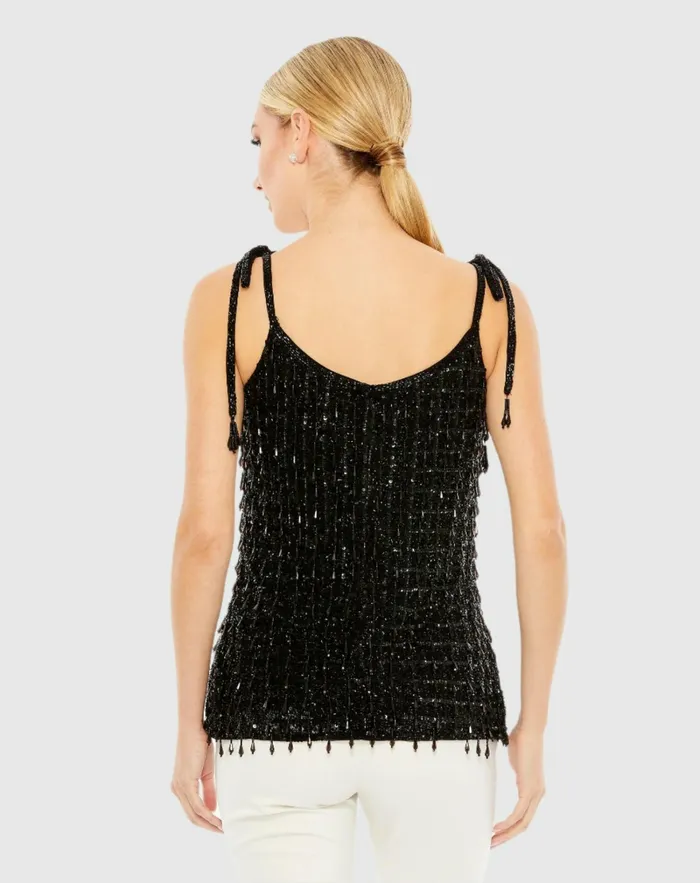 Women Blouses and Tops Mac Duggal Crystal Embellished Soft Tie Cami Top 8211 FINAL SALE Black