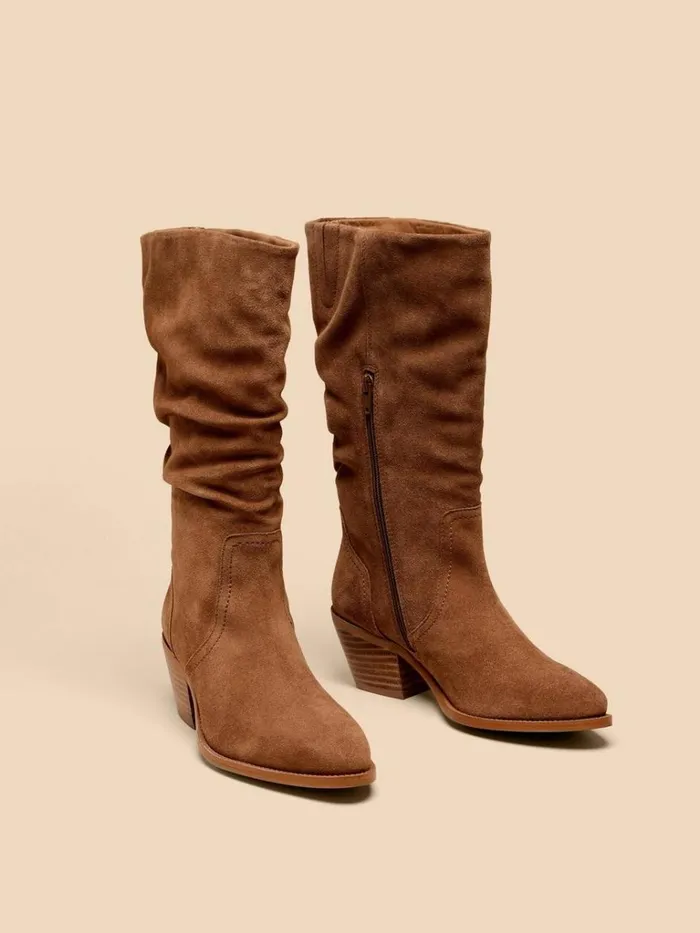 Women BOOTS White Stuff Azalea Suede Mid Slouch Boot Light Tan