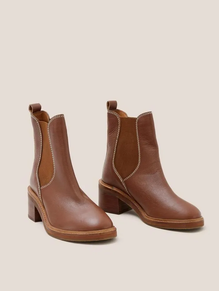 Women BOOTS White Stuff Connie Leather Chelsea Boot Mid Tan