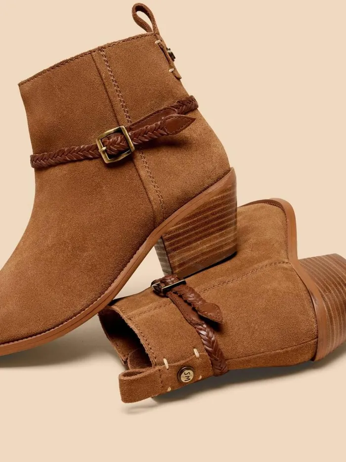 Women BOOTS White Stuff Peony Suede Plait Strap Boot Mid Tan Women BOOTS White Stuff Peony Suede Plait Strap Boot Mid Tan
