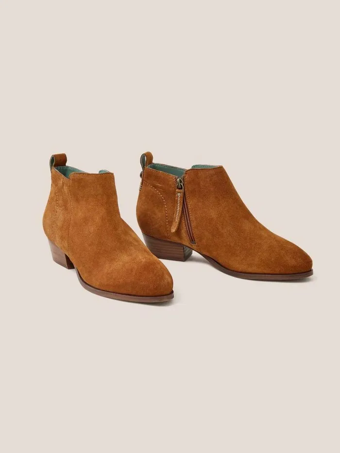 Women BOOTS White Stuff Suede Wide Fit Ankle Boot Dark Tan