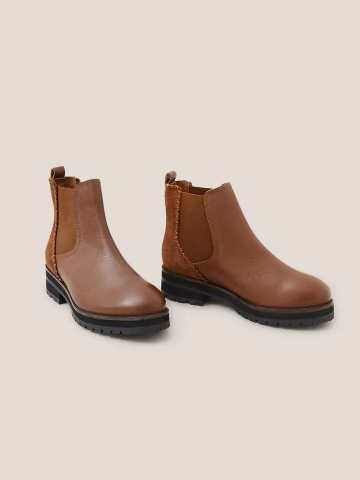 Women BOOTS White Stuff Wide Fit Leather Chelsea Boot Mid Tan