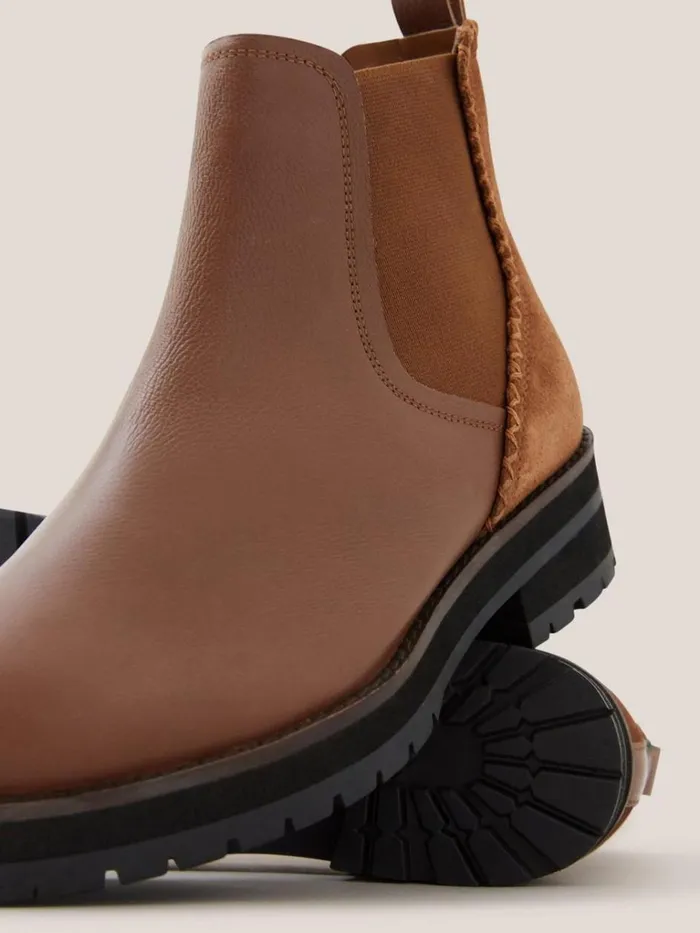 Women BOOTS White Stuff Wide Fit Leather Chelsea Boot Mid Tan