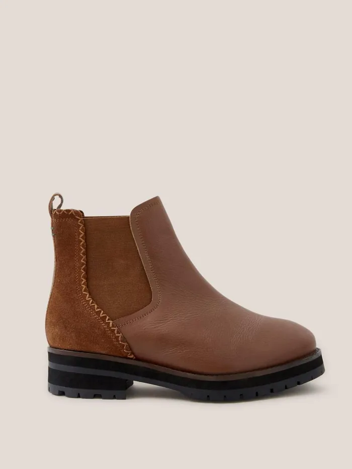 Women BOOTS White Stuff Wide Fit Leather Chelsea Boot Mid Tan