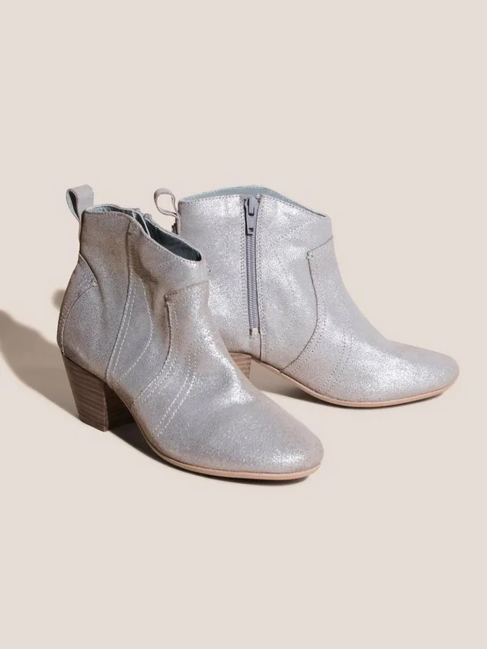 Women BOOTS White Stuff Wilhelmina Western Boot Pewter Metallic