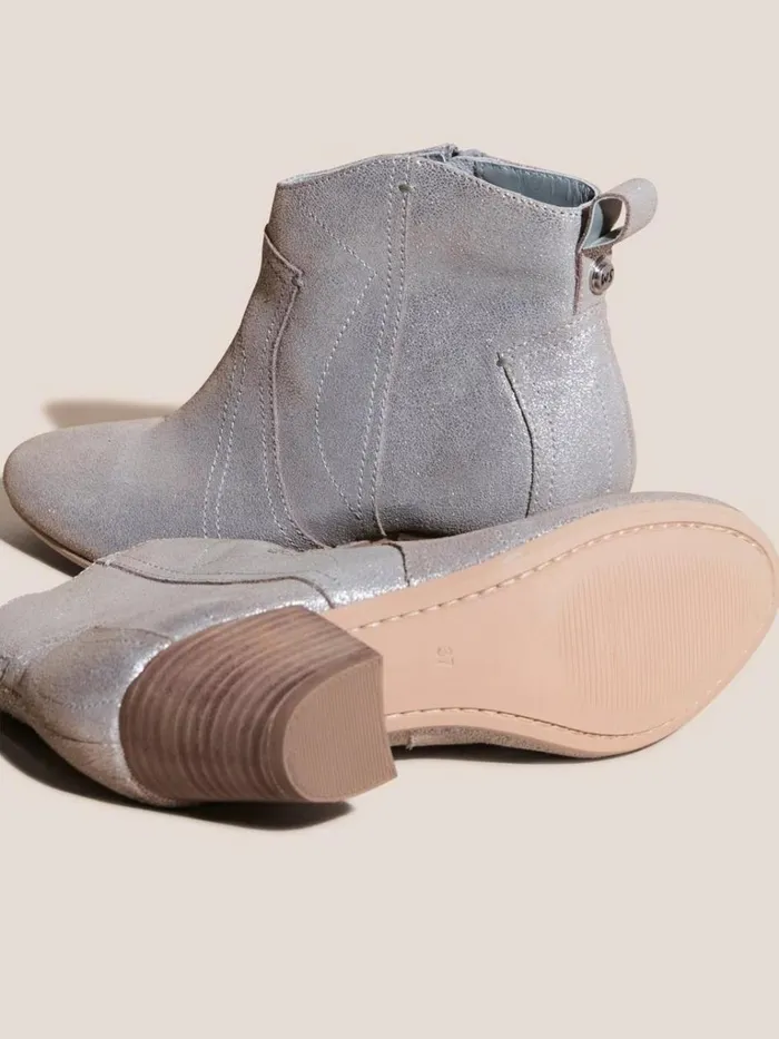 Women BOOTS White Stuff Wilhelmina Western Boot Pewter Metallic