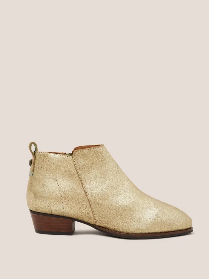 Women BOOTS White Stuff Willow Leather Boot Gold Tone Metallic Women BOOTS White Stuff Willow Leather Boot Gold Tone Metallic
