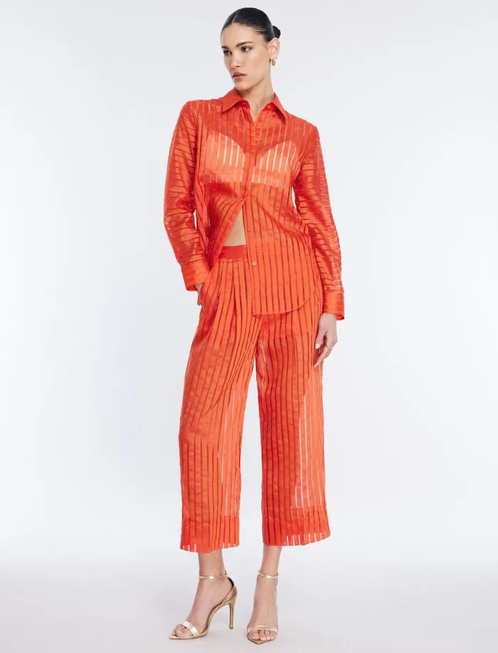 Women Bottoms BCBG Sheer Stripe WideLeg Pant Pumpkin