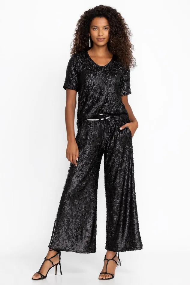 Women Bottoms Johnny Was GABIE SEQUIN PANT Black Sequin Women Bottoms Johnny Was GABIE SEQUIN PANT Black Sequin