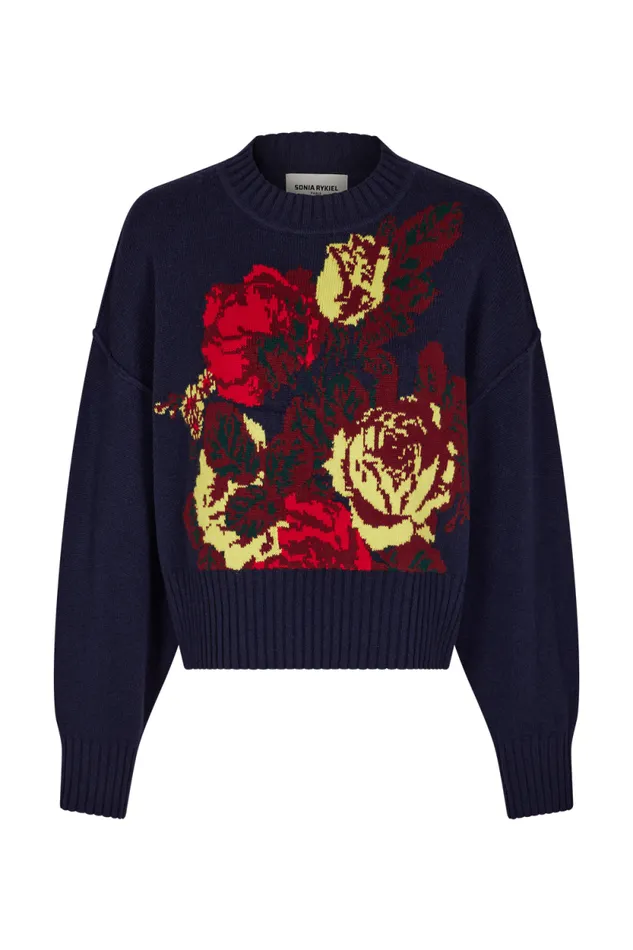 Women Boxy Roundneck Sweater Navy Blue Sonia Rykiel Sweaters