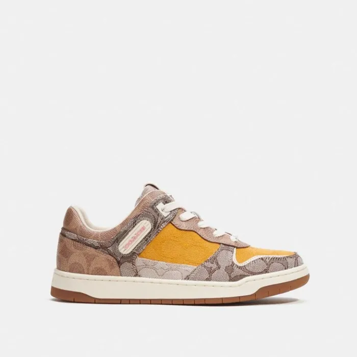 Women C201 Low Top Sneaker In Mixed Signature Fabric Buttercuptan Coach Sneakers Women C201 Low Top Sneaker In Mixed Signature Fabric Buttercuptan Coach Sneakers
