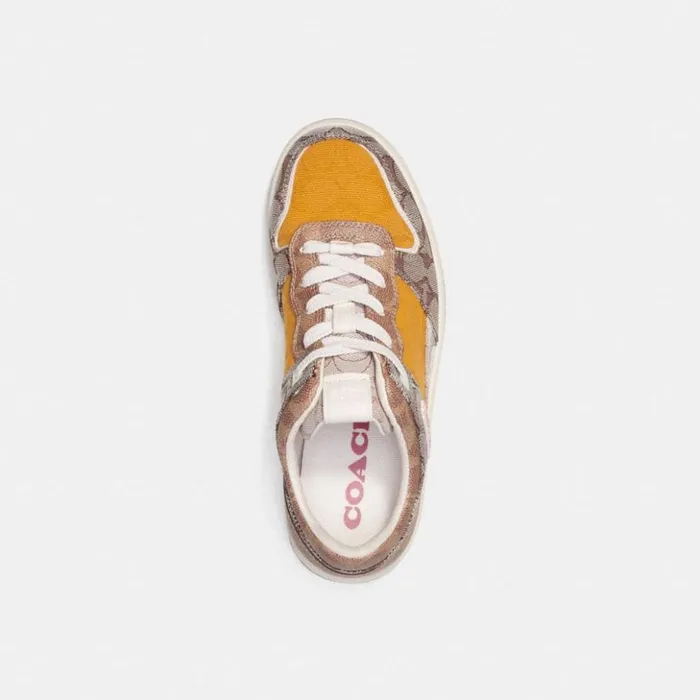 Women C201 Low Top Sneaker In Mixed Signature Fabric Buttercuptan Coach Sneakers Women C201 Low Top Sneaker In Mixed Signature Fabric Buttercuptan Coach Sneakers