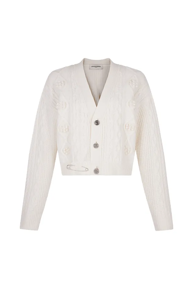 Women Cableknit Woolen Cardigan Ecru White Sonia Rykiel Cardigans