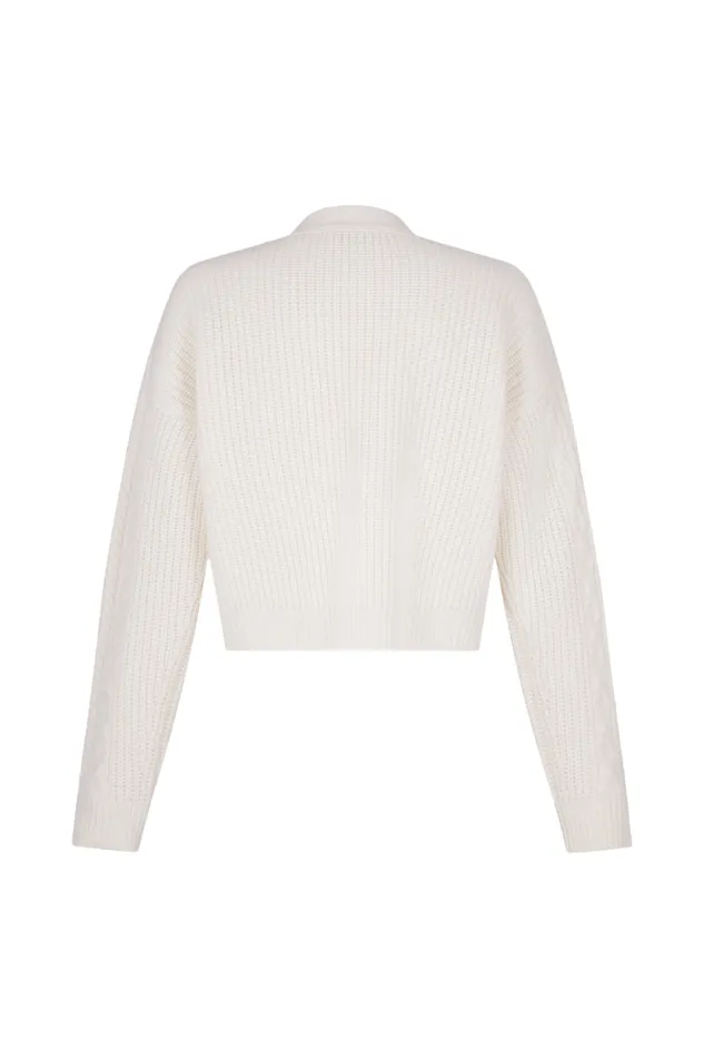 Women Cableknit Woolen Cardigan Ecru White Sonia Rykiel Cardigans