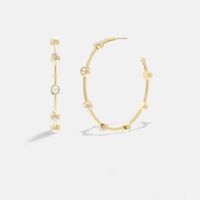 Women Classic Pearl Large Hoop Earrings Goldpearl Coach Jewelry