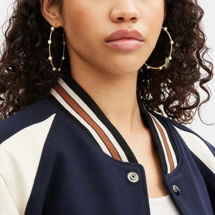 Women Classic Pearl Large Hoop Earrings Goldpearl Coach Jewelry