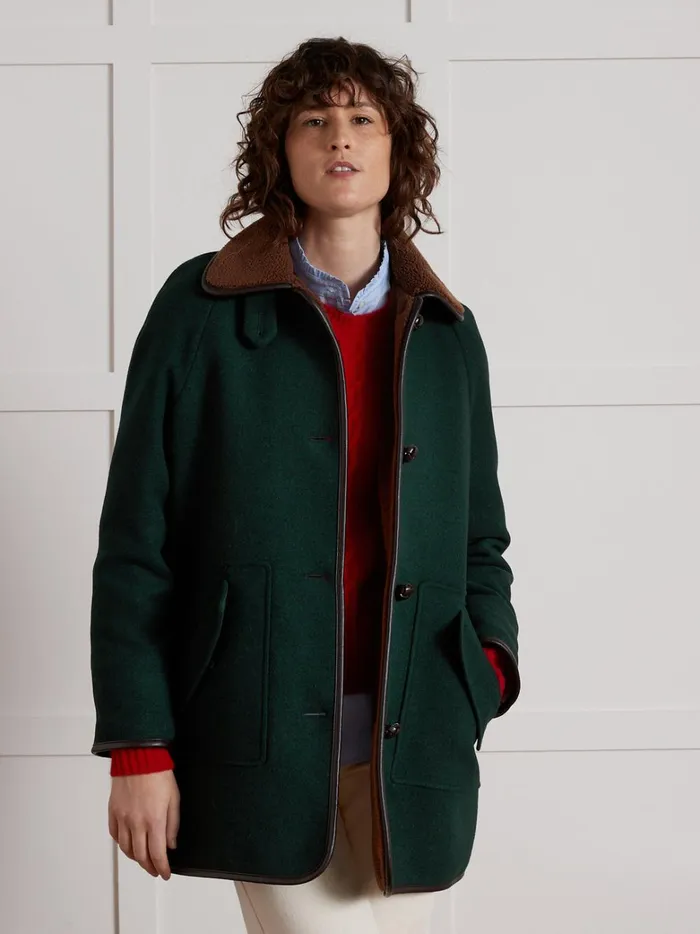Women Clothing Cyrillus Coat With Trimmed Sherpa Lining Green