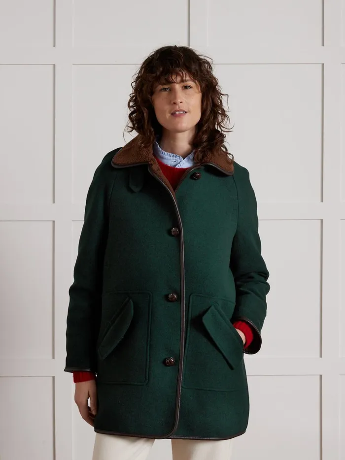 Women Clothing Cyrillus Coat With Trimmed Sherpa Lining Green