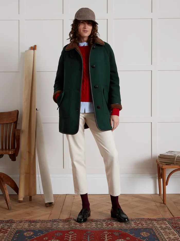 Women Clothing Cyrillus Coat With Trimmed Sherpa Lining Green