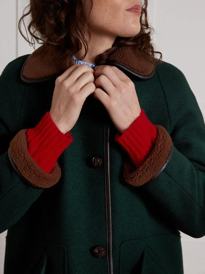 Women Clothing Cyrillus Coat With Trimmed Sherpa Lining Green