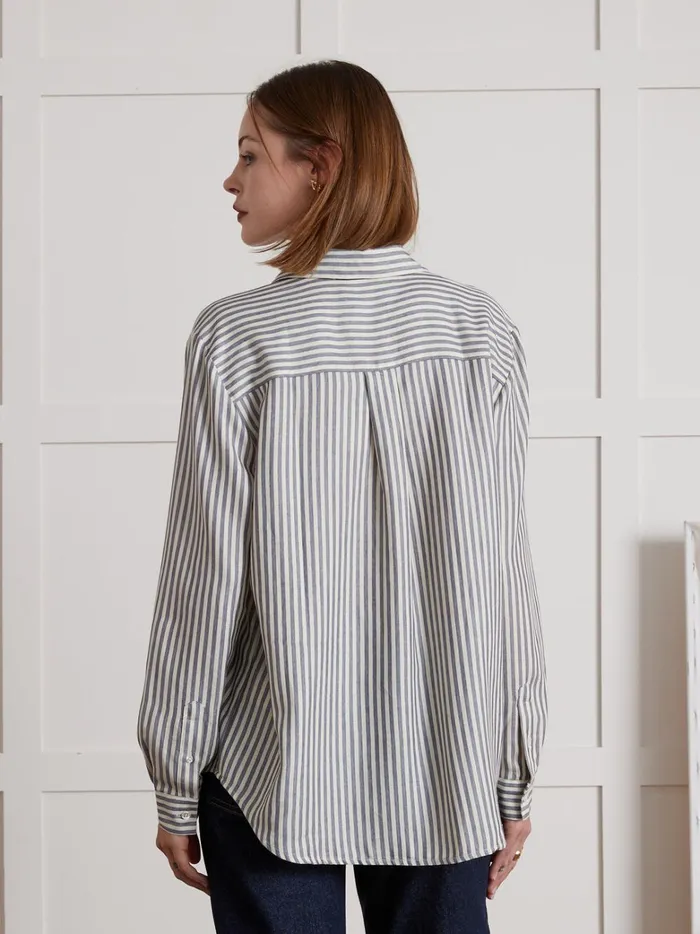 Women Clothing Cyrillus Flowing Stripe Shirt Rayure Bleuecru