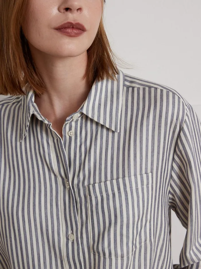 Women Clothing Cyrillus Flowing Stripe Shirt Rayure Bleuecru