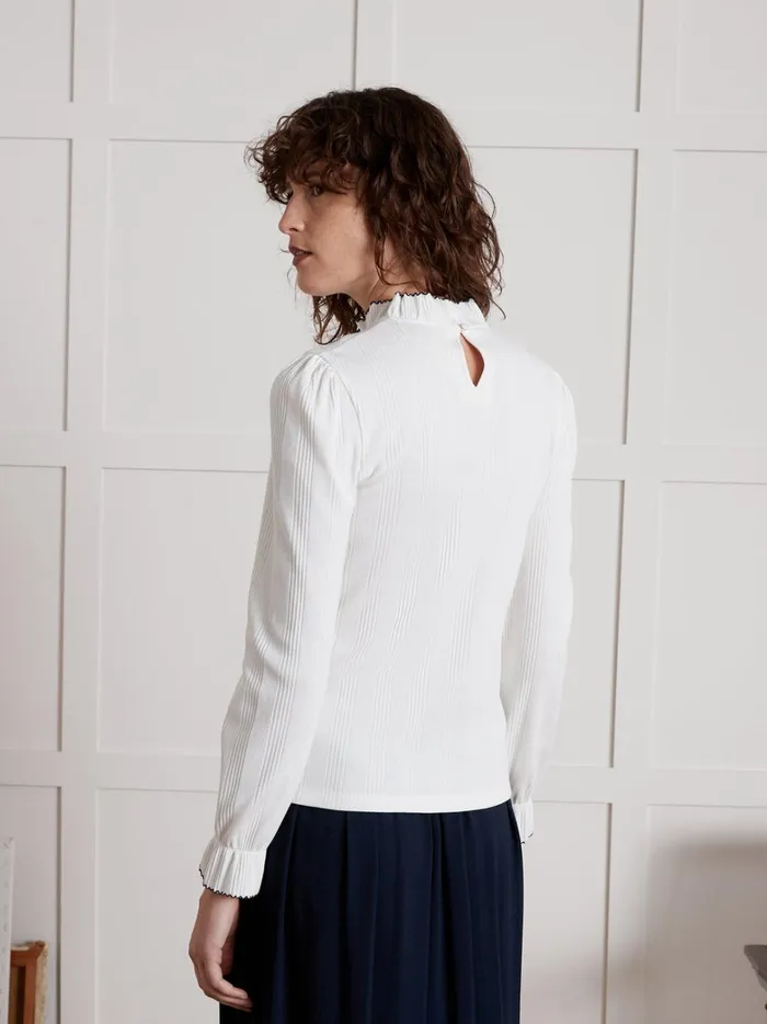 Women Clothing Cyrillus Ruffled Organic Cotton TShirt Ecru