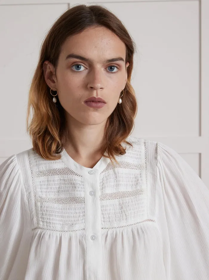 Women Clothing Cyrillus Shirt Made With A Flowing Textured Fabric Ecru