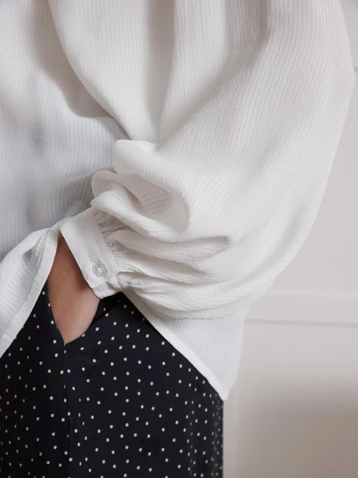 Women Clothing Cyrillus Shirt Made With A Flowing Textured Fabric Ecru