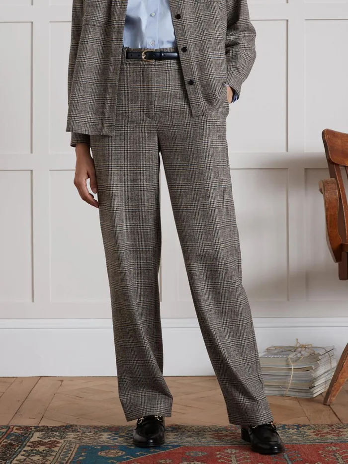 Women Clothing Cyrillus Wide Leg Woolen Prince Of Wales Check Trousers Prince De Galles