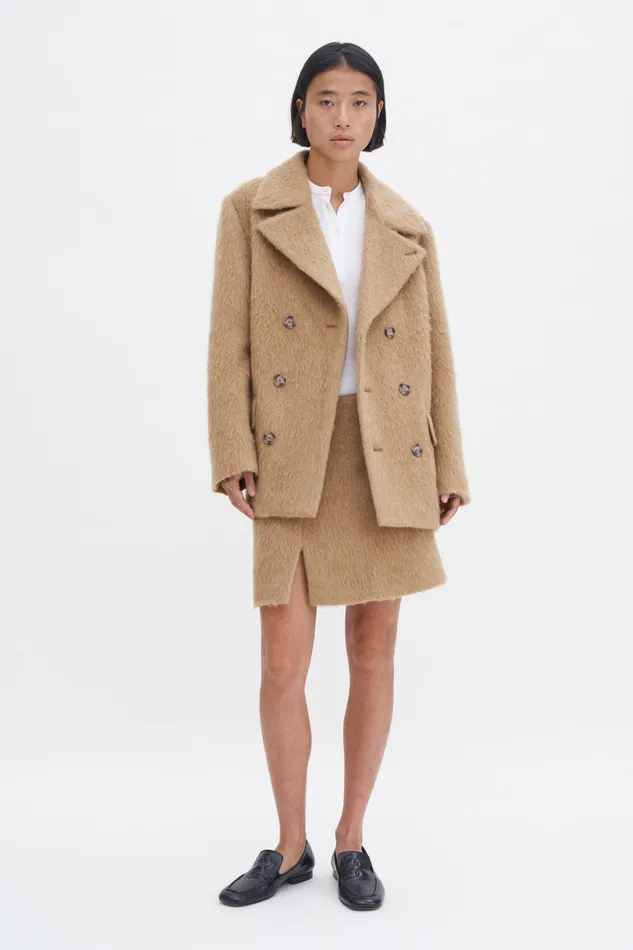 Women Coats and Jackets filippak Hairy Wool Blend Jacket Dark Beige
