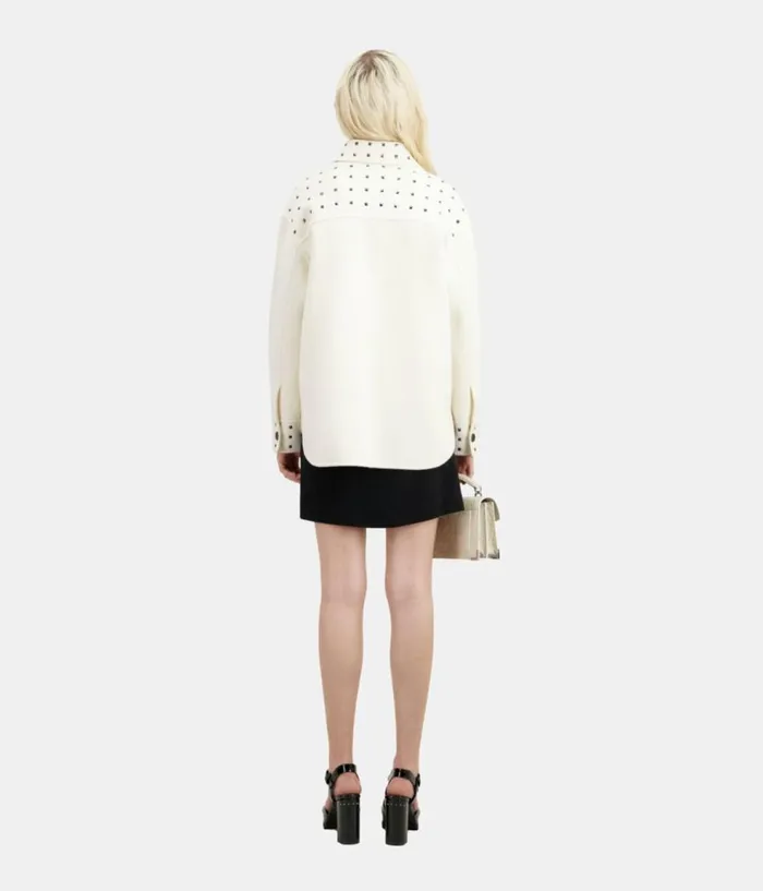 Women Coats and Jackets THE KOOPLES Ecru Woolblend Overshirtstyle Jacket With Studs