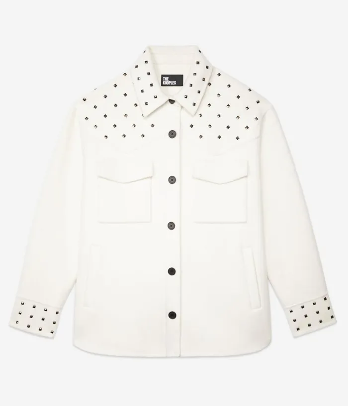 Women Coats and Jackets THE KOOPLES Ecru Woolblend Overshirtstyle Jacket With Studs