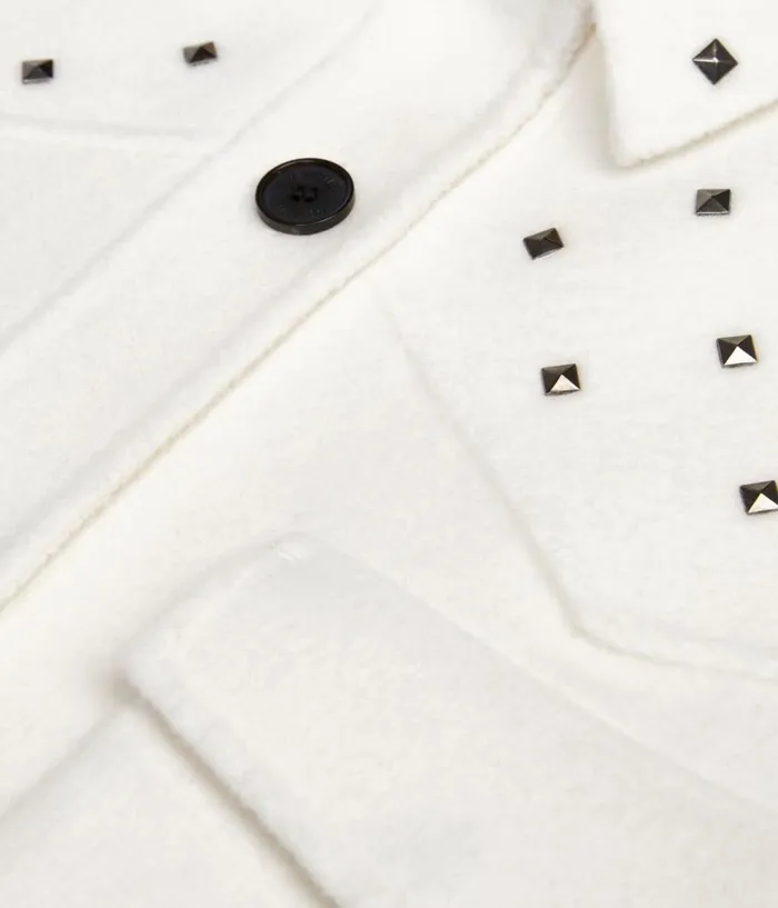 Women Coats and Jackets THE KOOPLES Ecru Woolblend Overshirtstyle Jacket With Studs