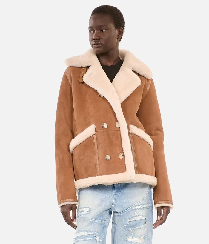 Women Coats and Jackets THE KOOPLES Short Brown Shearling Coat