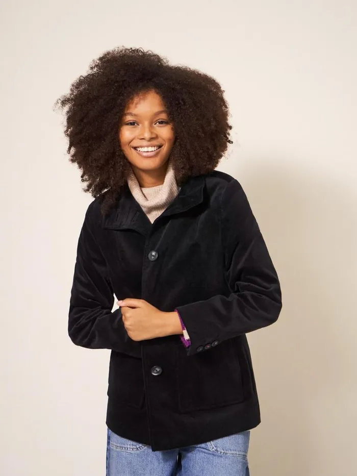 Women COATS and JACKETS White Stuff Karla Velvet Peacoat Pure Black