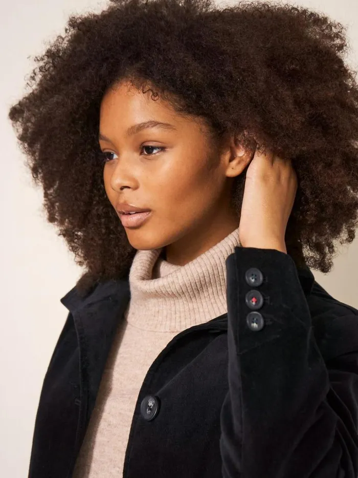 Women COATS and JACKETS White Stuff Karla Velvet Peacoat Pure Black Women COATS and JACKETS White Stuff Karla Velvet Peacoat Pure Black
