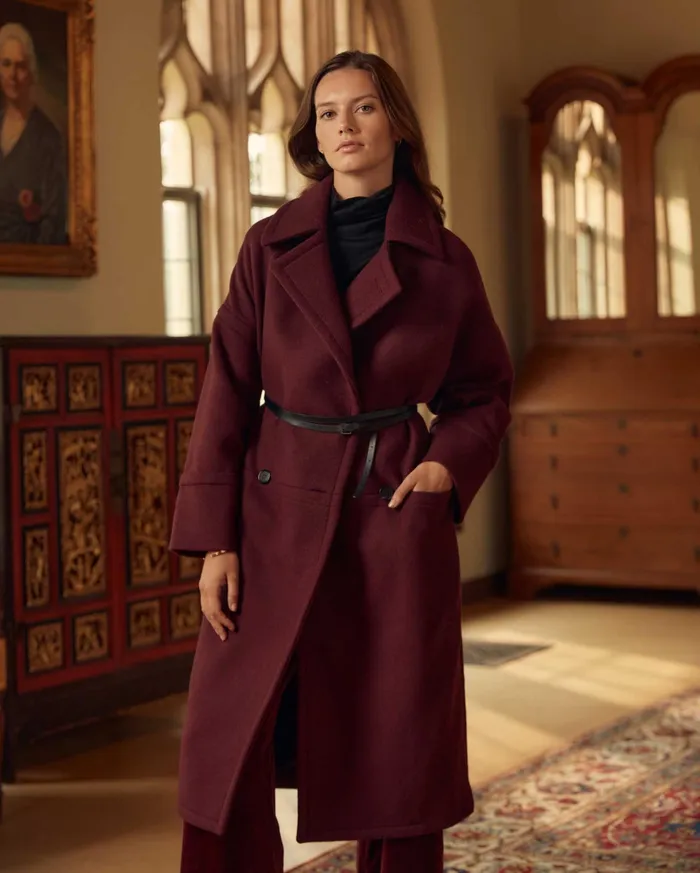 Women Cocoon Coat Solid Burgundy Billy Reid Jackets and Outerwear