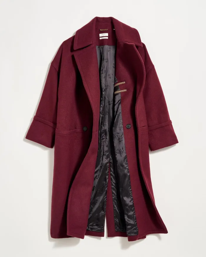 Women Cocoon Coat Solid Burgundy Billy Reid Jackets and Outerwear