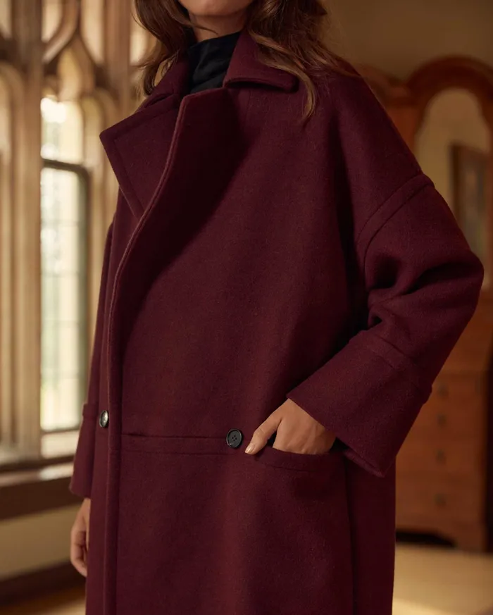 Women Cocoon Coat Solid Burgundy Billy Reid Jackets and Outerwear