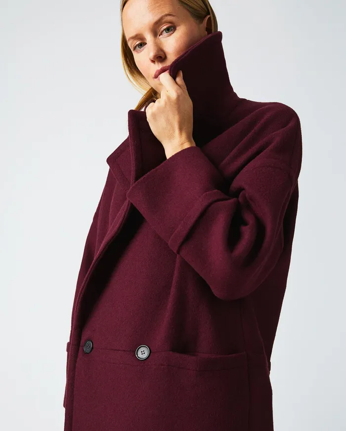 Women Cocoon Coat Solid Burgundy Billy Reid Jackets and Outerwear