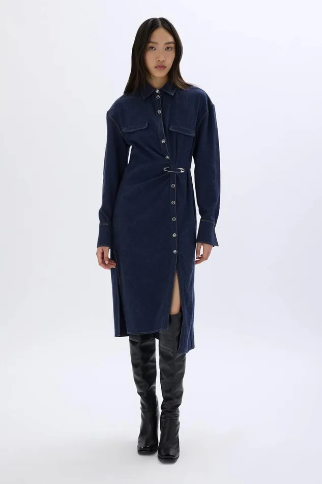 Women Cotton Flannel Shirt Dress Blue Blue Sonia Rykiel Short Dresses