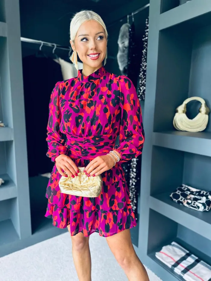 Women Day Dress Canella Lane Hannah Banded Mini Dress Leopard