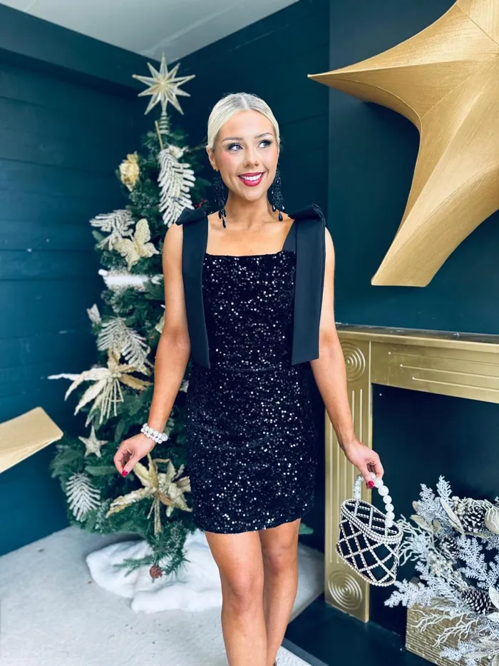 Women Day Dress Canella Lane Jude Bow Detail Sequin Mini Dress Black