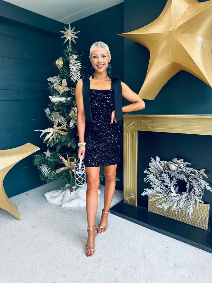 Women Day Dress Canella Lane Jude Bow Detail Sequin Mini Dress Black