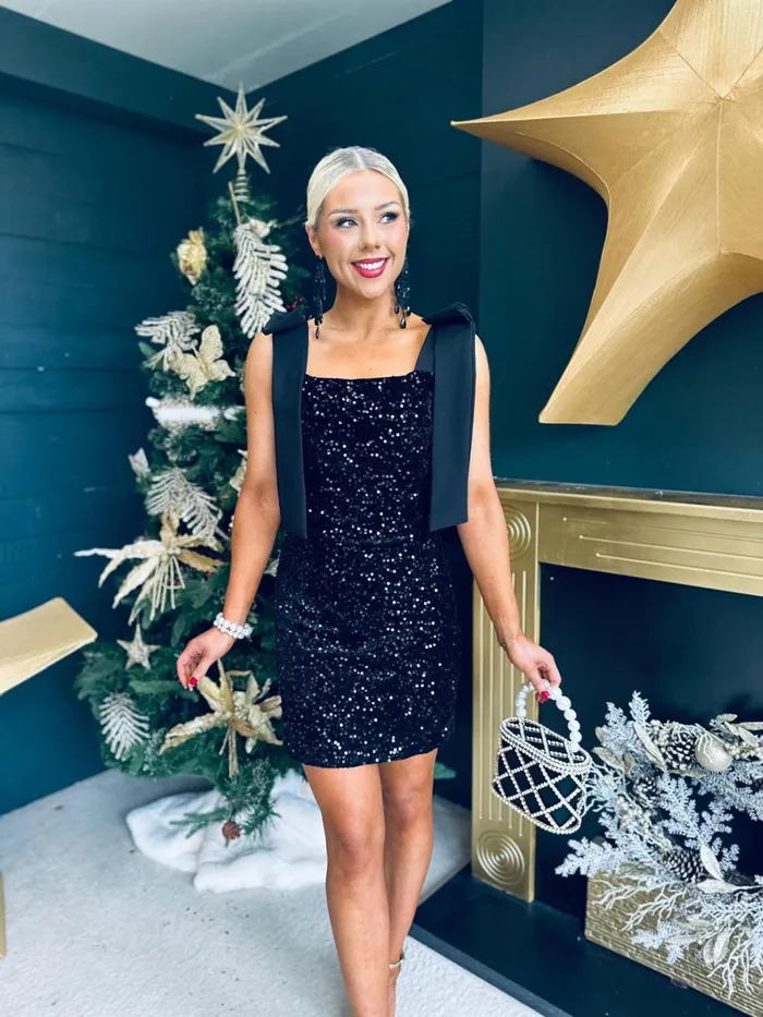 Women Day Dress Canella Lane Jude Bow Detail Sequin Mini Dress Black