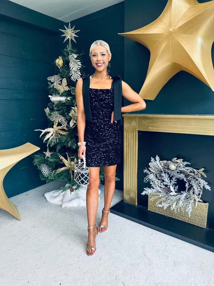 Women Day Dress Canella Lane Jude Bow Detail Sequin Mini Dress Black