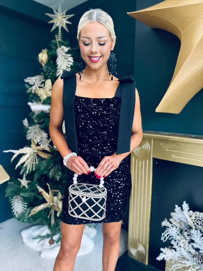 Women Day Dress Canella Lane Jude Bow Detail Sequin Mini Dress Black