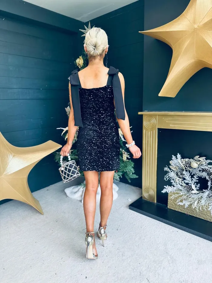 Women Day Dress Canella Lane Jude Bow Detail Sequin Mini Dress Black